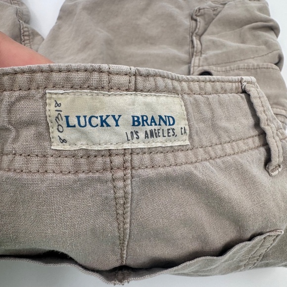 Lucky Brand Shorts Men 38 Beige Cargo Pockets Drawstring Outdoor Beach Khaki Y2K - Picture 7 of 12